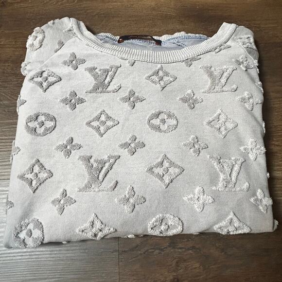 Louis Vuitton Gray Raised Fleece Monogram Men's Crew Neck T-shirt Size XL - Picture 1 of 10